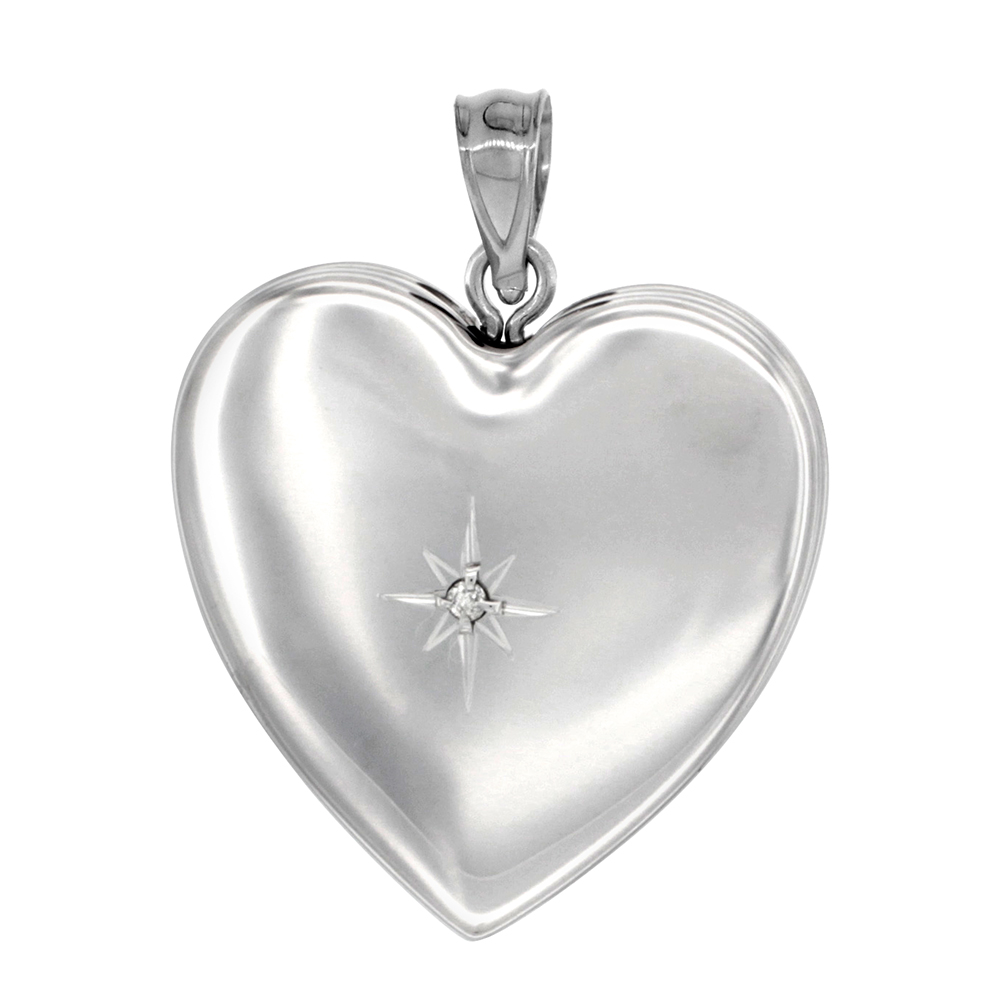 1 INCH STERLING SILVER DIAMOND HEART LOCKET PENDANT FOR WOMEN 4 PICTURE NO CHAIN