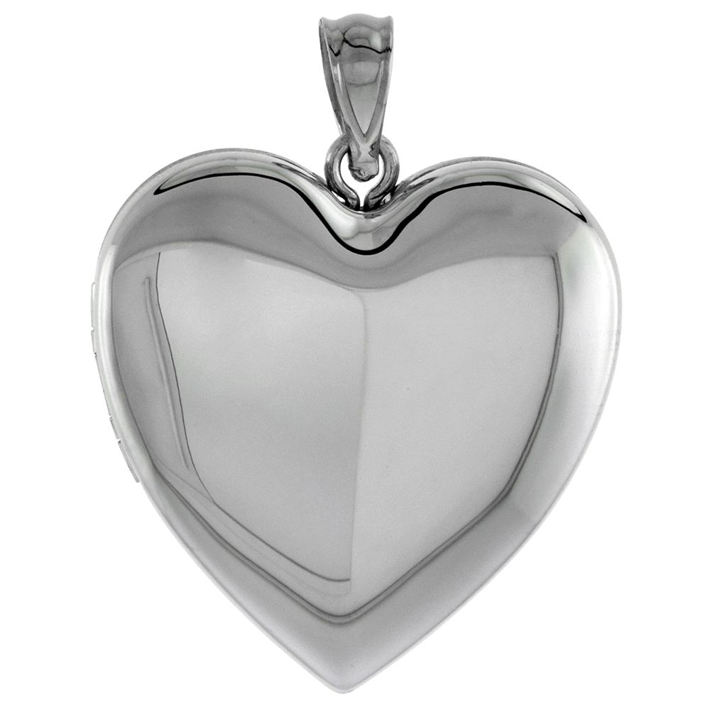 1 inch Sterling Silver Plain Heart Locket Necklace for Women 16-20 inch