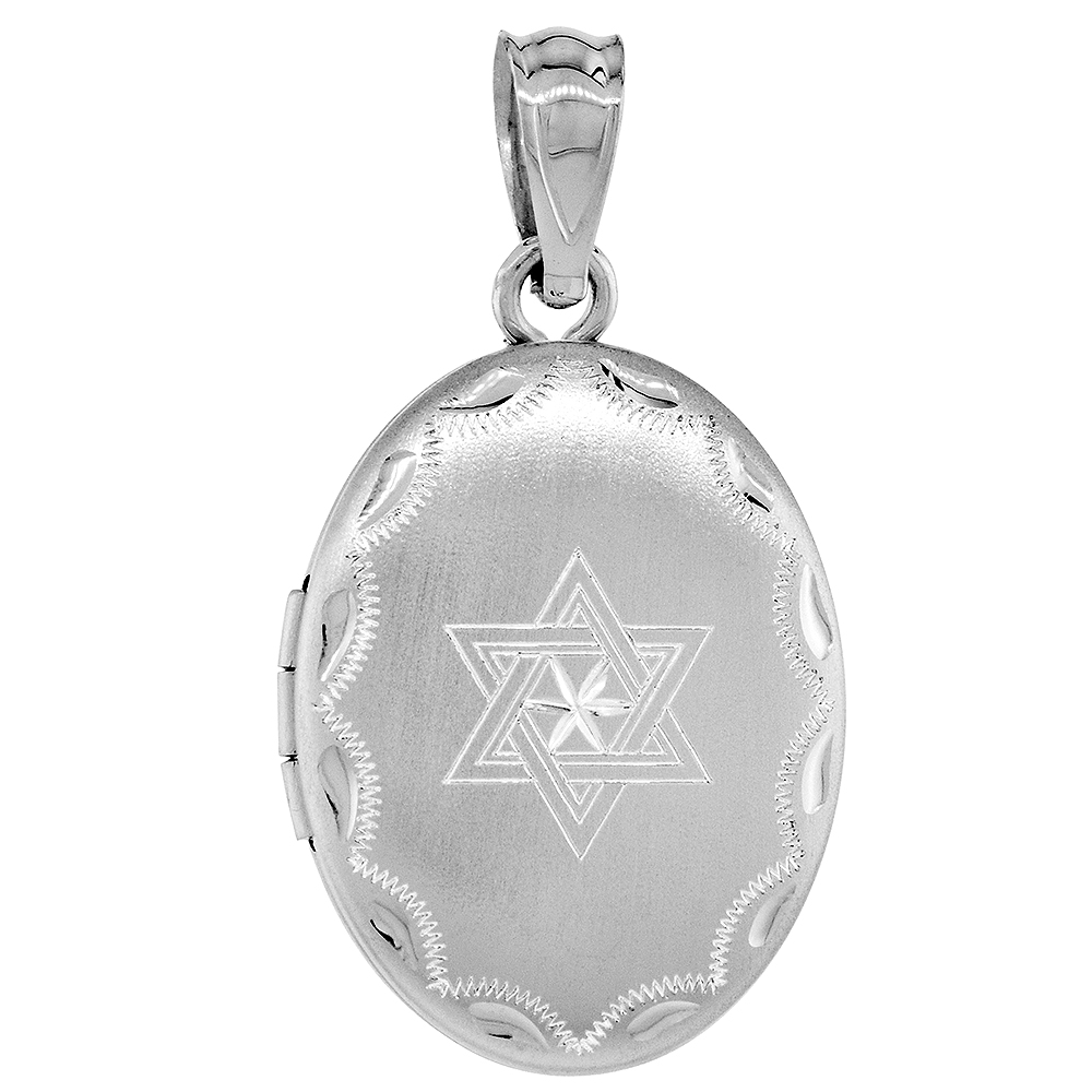 SMALL STERLING SILVER OVAL STAR OF DAVID LOCKET FOR WOMEN 5/8 INCH NO CHAIN
