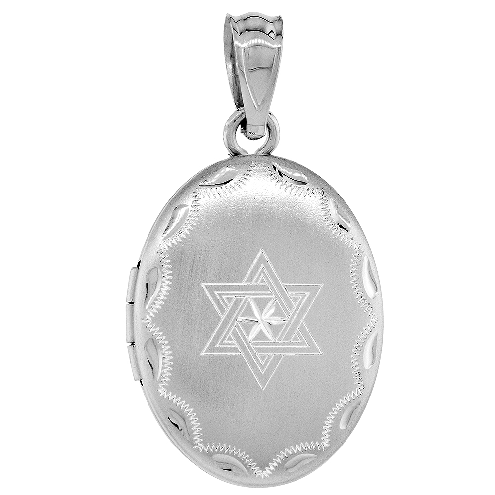 Small Sterling Silver Oval Star of David Locket Necklace 5/8 inch