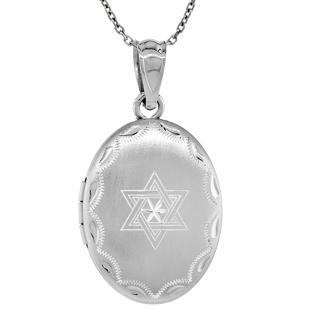 Small Sterling Silver Oval Star of David Locket Necklace 5/8 inch