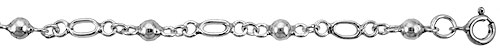 Sterling Silver Anklet with Balls & Oval Cut Out links, fits 9 - 10 inch ankles