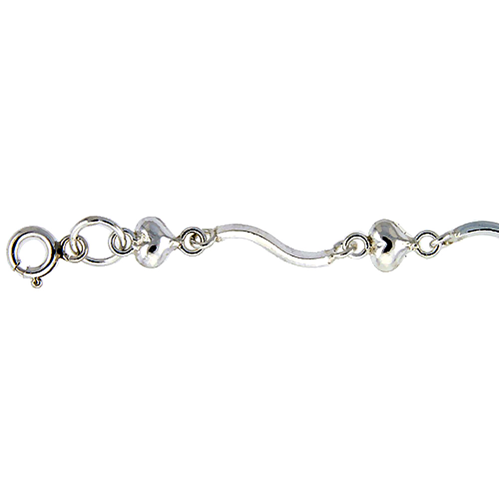Sterling Silver Anklet with Hearts, fits 9 - 10 inch ankles
