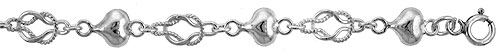 Sterling Silver Anklet with Heart & Knot Links, fits 9 - 10 inch ankles