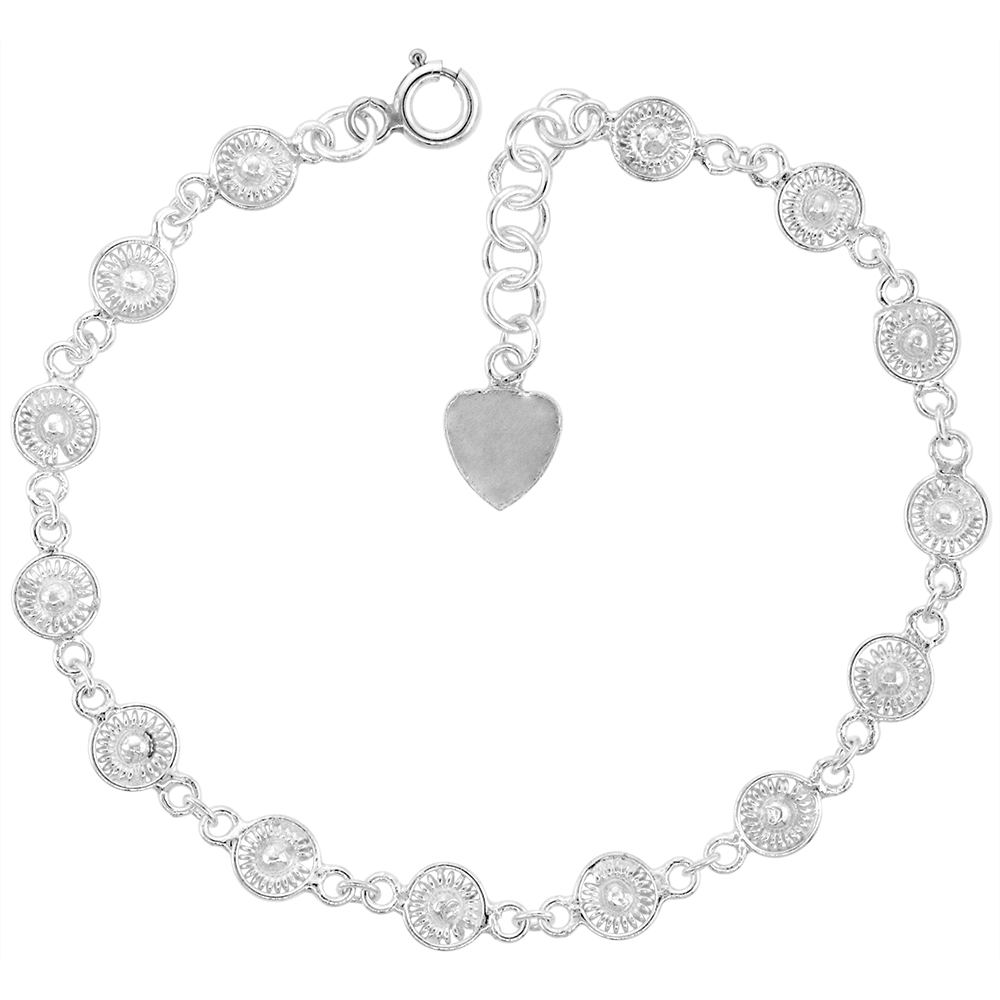 3/16 inch wide Sterling Silver Linked Flowers Charm Bracelet for Women 5mm fits 7-8 inch wrists