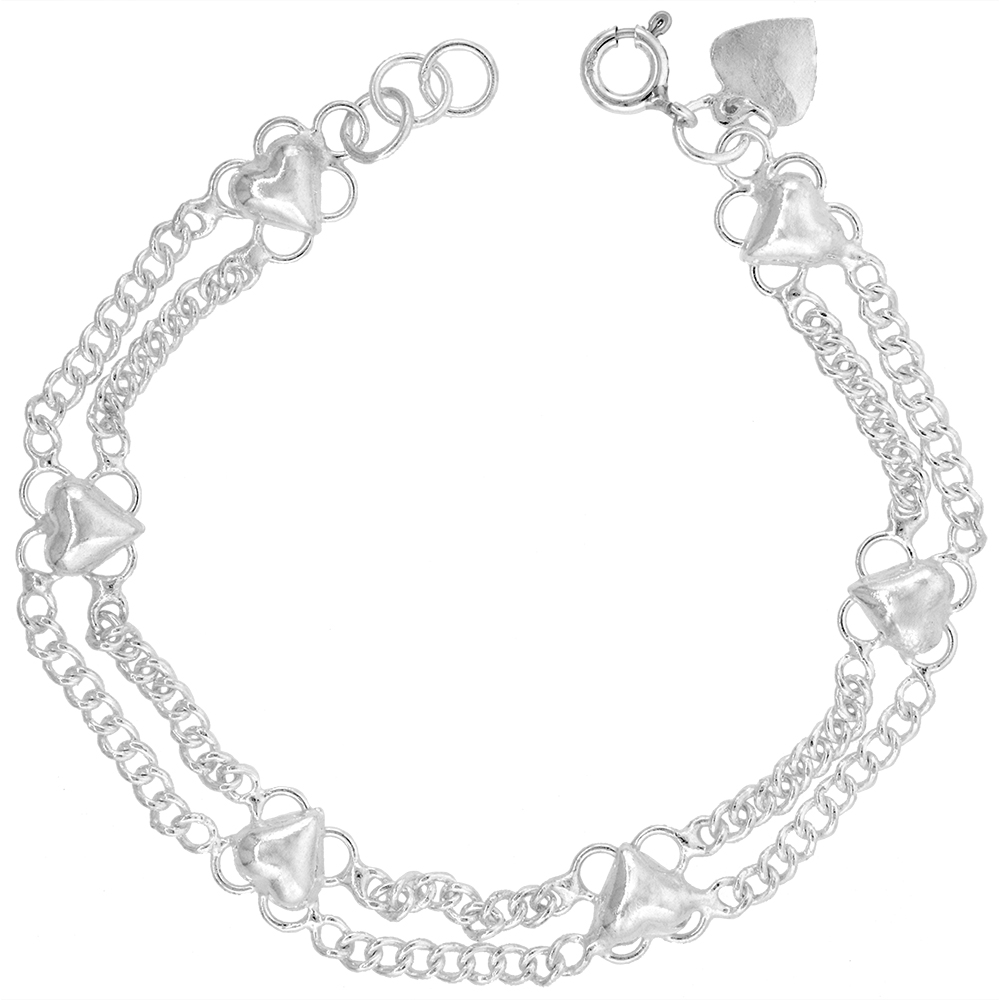 5/16 inch wide Sterling Silver Station Quatrefoil Hearts Charm Bracelet for Women 8mm fits 7-8 inch wrists