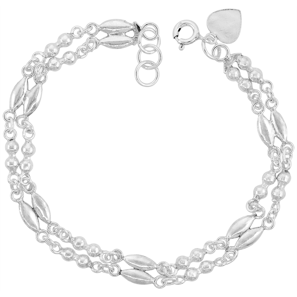 fits 7-8 inch wrists Sterling Silver Hearts and Jingle Bells Charm Bracelet 13mm wide 