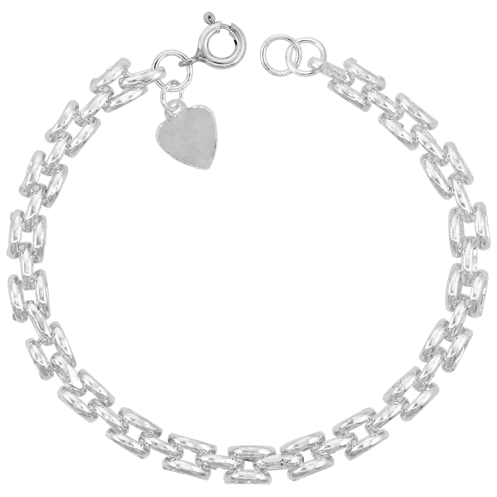 5/16 inch wide Sterling Silver Panther Link Charm Bracelet for Women 8mm fits 8-9 inch wrists