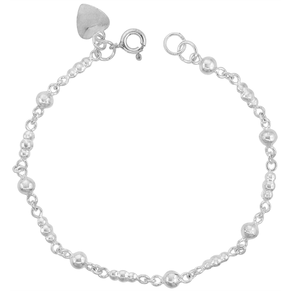 1/8 inch wide Sterling Silver Linked Beads Charm Bracelet for Women 4mm fits 7-8 inch wrists