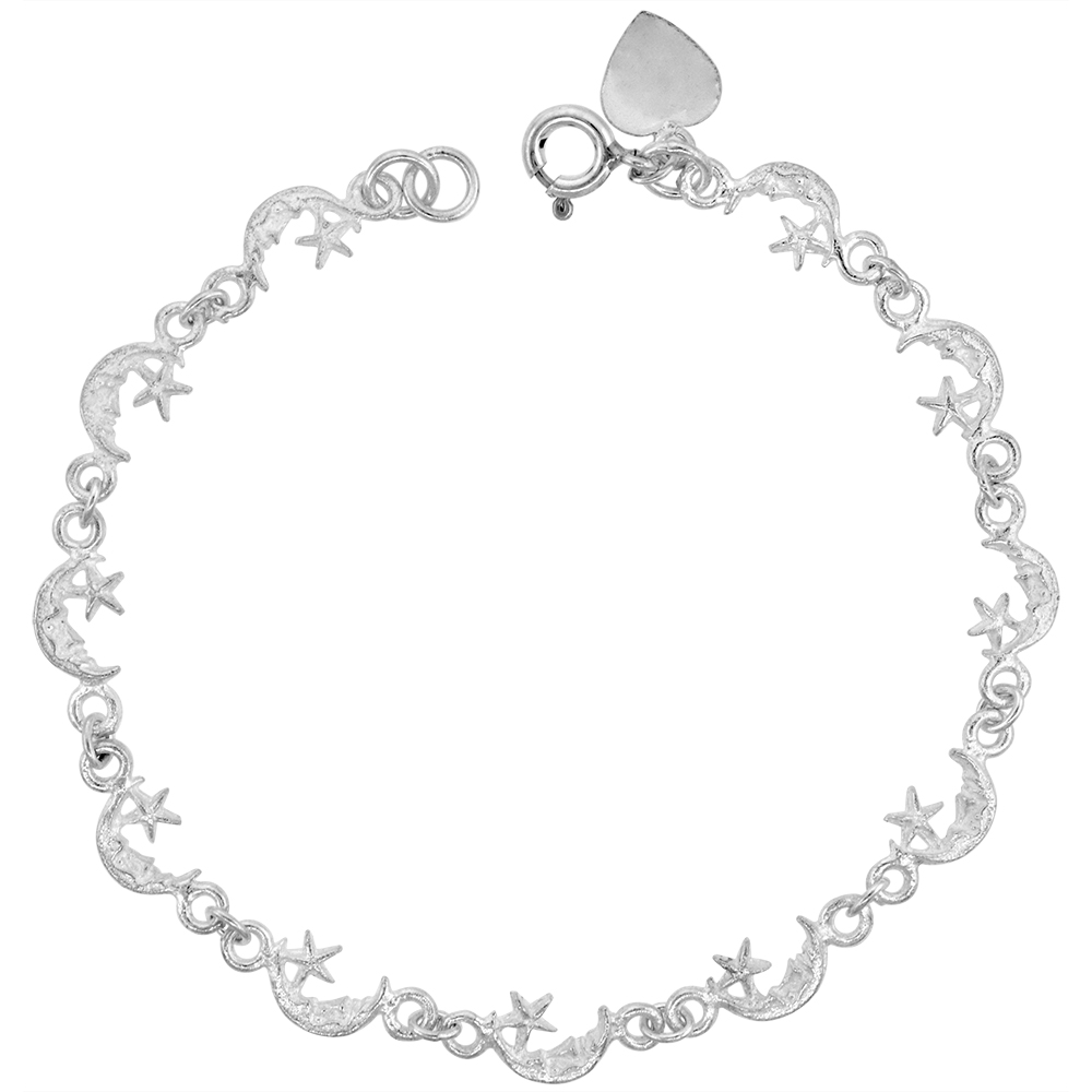 1/4 inch Small Sterling Silver Man in the Moon Charm Bracelet for Women 6mm fits 7-8 inch wrists