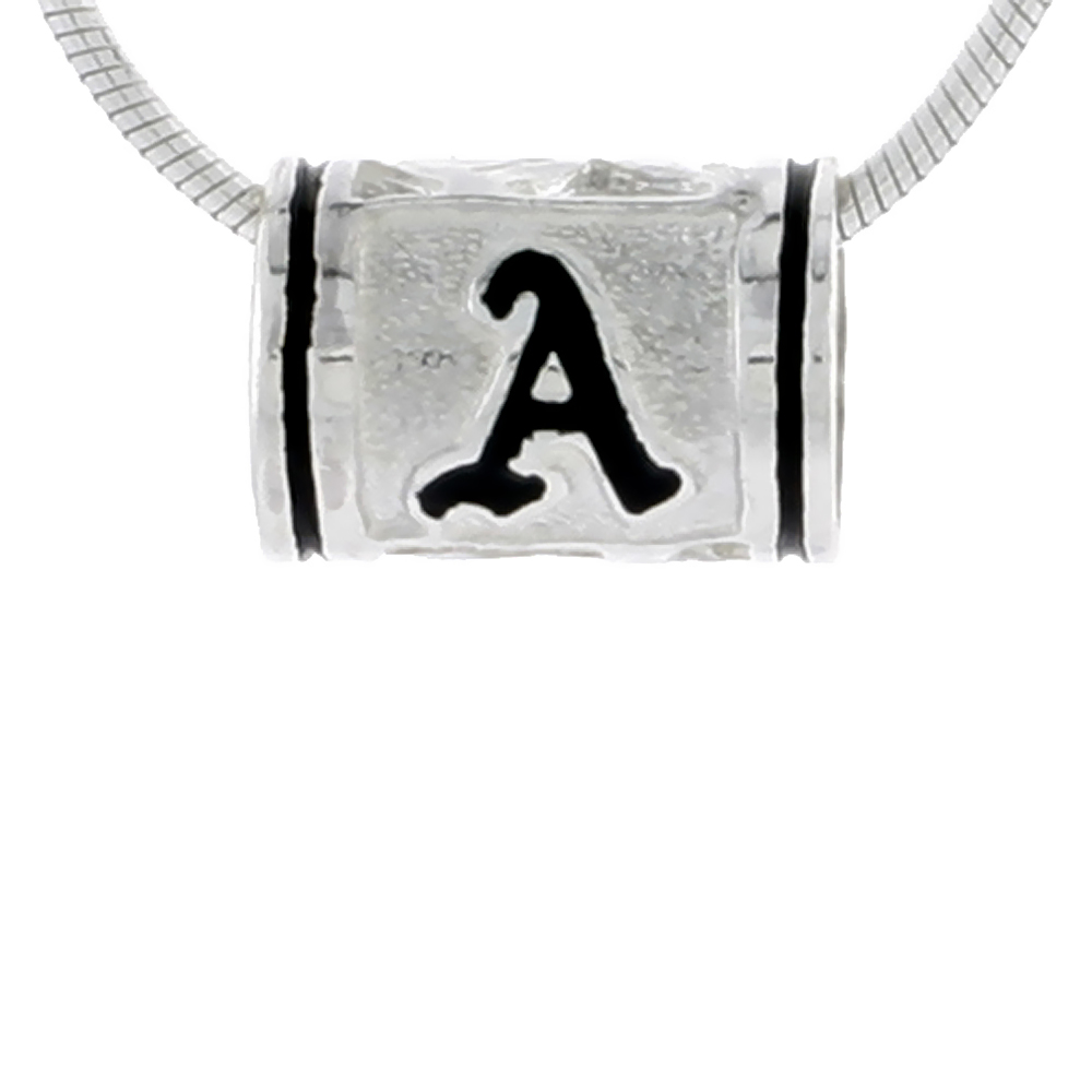 Sterling Silver Hawaiian Charm Bead Initial A Charm Bracelet Compatible, 1/2 inch wide