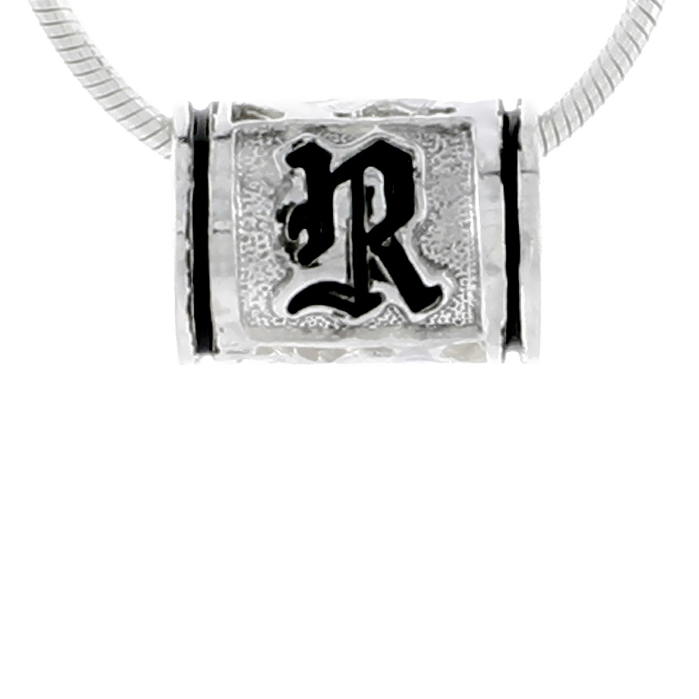 Sterling Silver Hawaiian Charm Bead Initial R Charm Bracelet Compatible, 1/2 inch wide