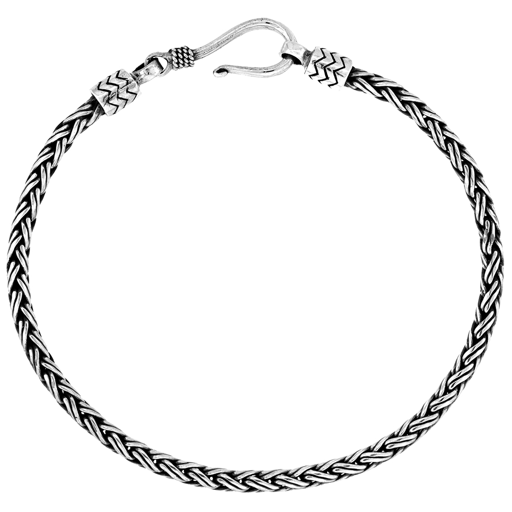 Sterling Silver 3mm Double Wire Bali wheat Chain Bracelets Handmade Antiqued Finish Nickel Free 7-8 inch