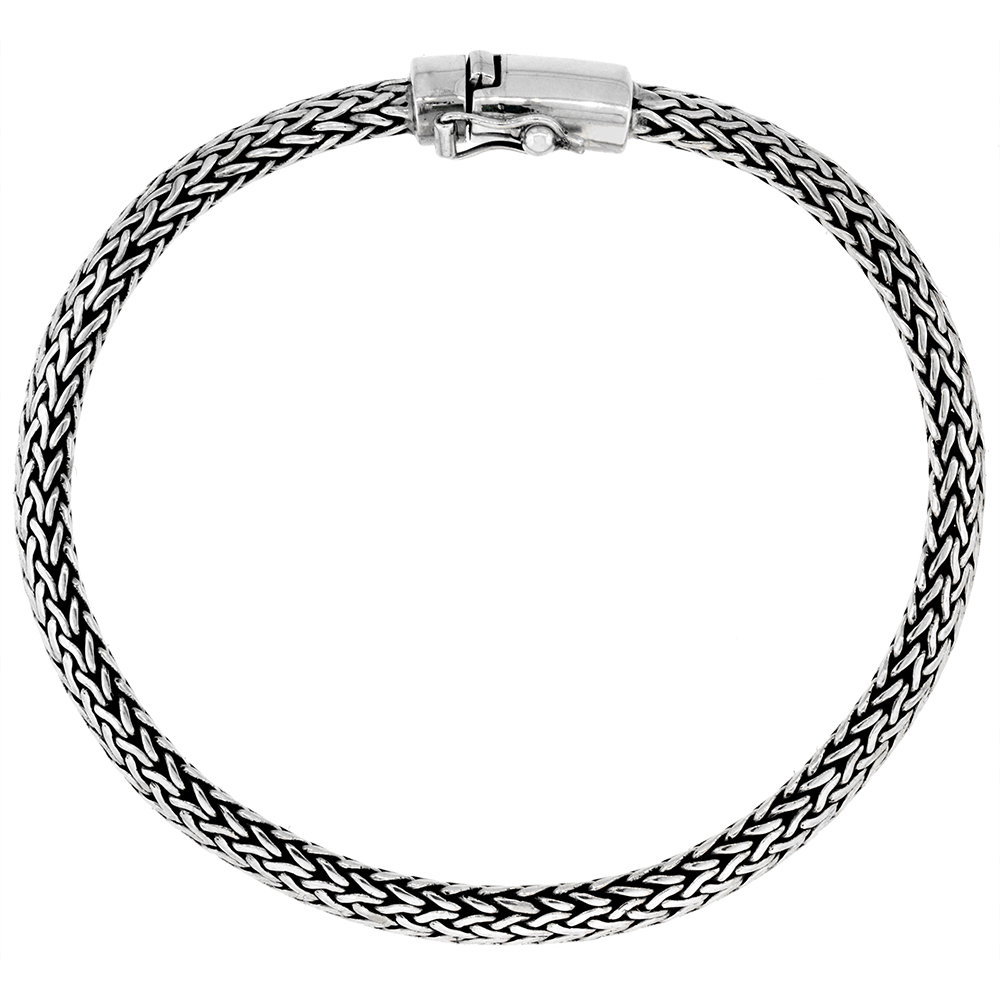 Sterling Silver 6mm Oval Foxtail Chain Tulang Naga Bracelet for Men Genuine Bali Handmade Antiqued Finish Nickel Free 8.5 inch
