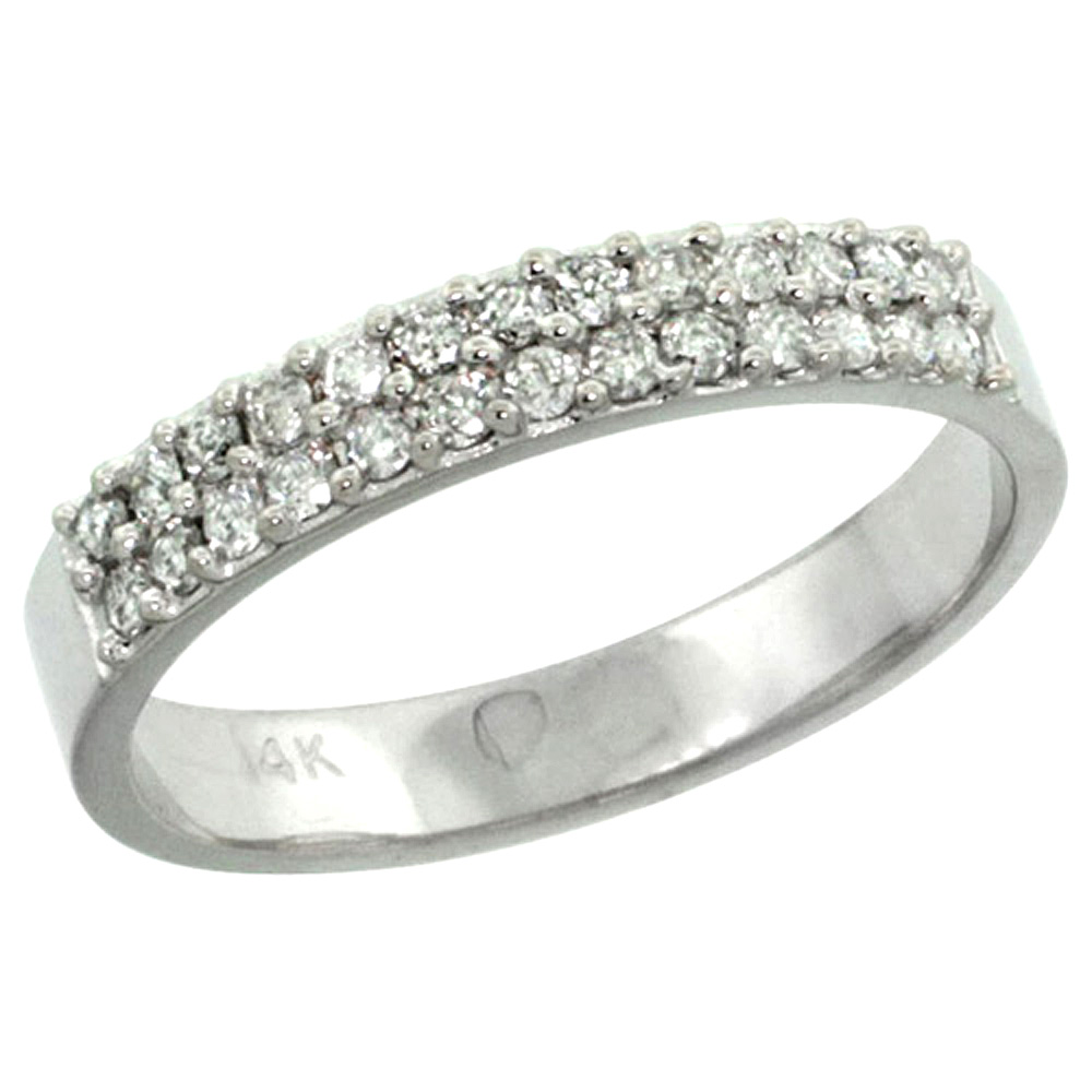 14K WHITE GOLD 2-ROW DIAMOND RING BAND W/ 0.31 CARAT BRILLIANT CUT ( H-I COLOR; SI1 CLARITY ) DIAMONDS, 1/8 IN. (3.5MM) WIDE