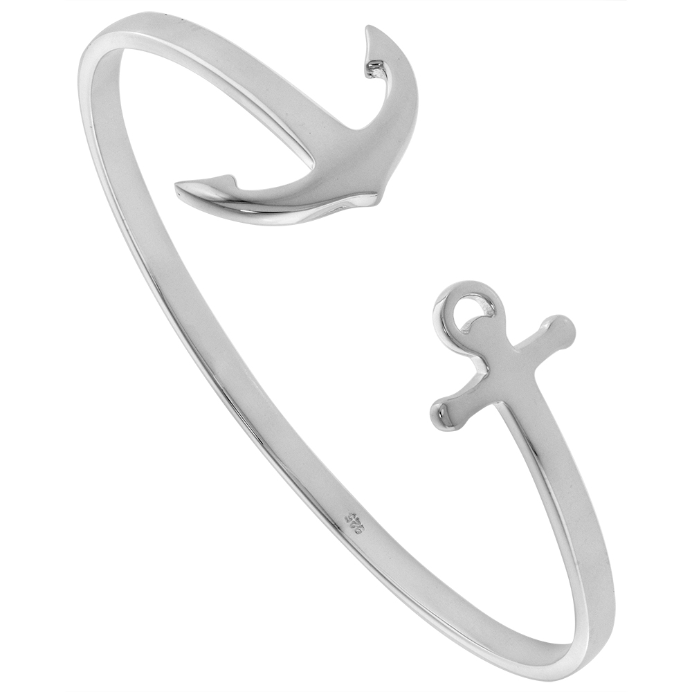 Sterling Silver Anchor Cuff Bracelet for Women Flawless High Polish Finish fits Average 7-7.5 inch Wrist Size