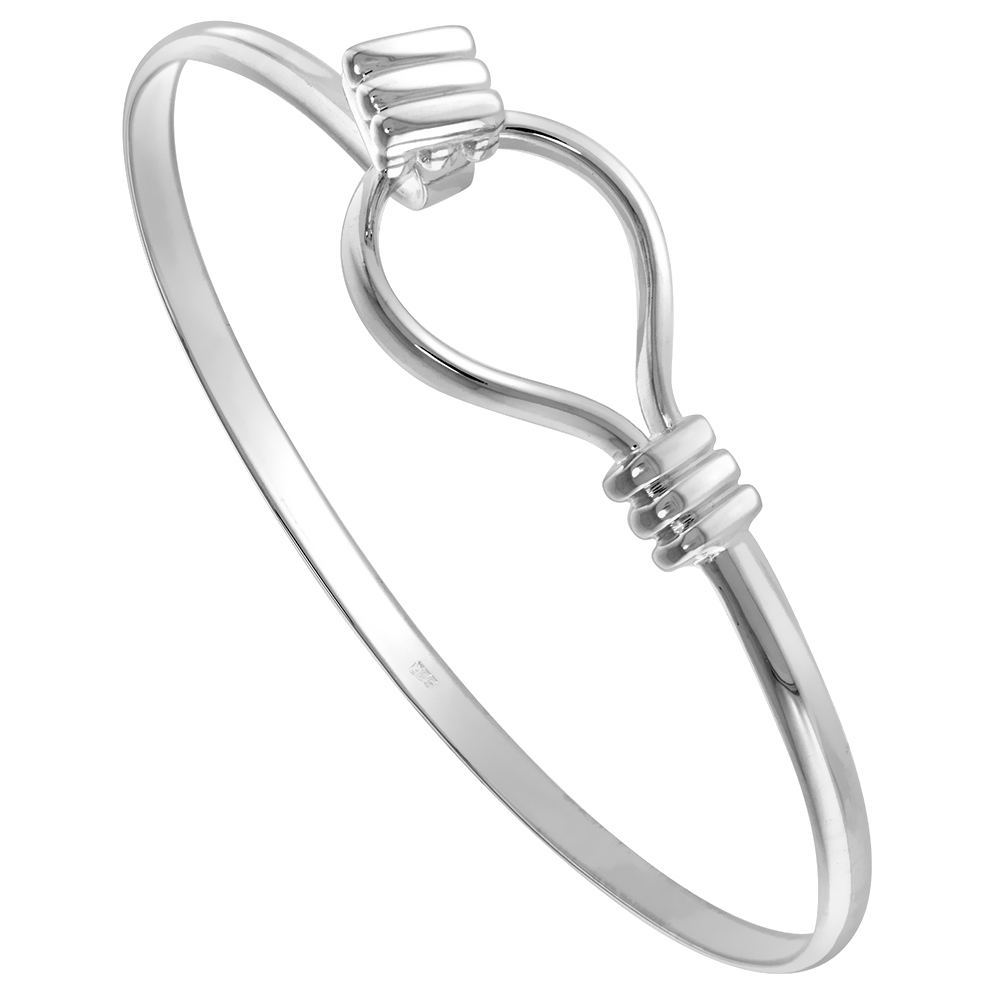 Sterling Silver Sailing Rope Hook and Eye Bangle Bracelet for Women Flawless High Polish Finish fits Average 7-7.5 inch Wrist Size