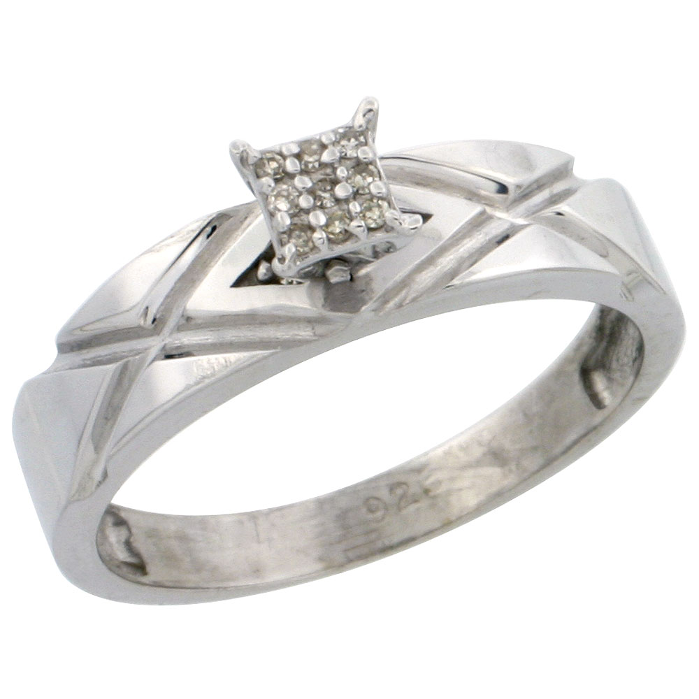 Sterling Silver Diamond Engagement Ring Rhodium finish, 3/16 inch wide