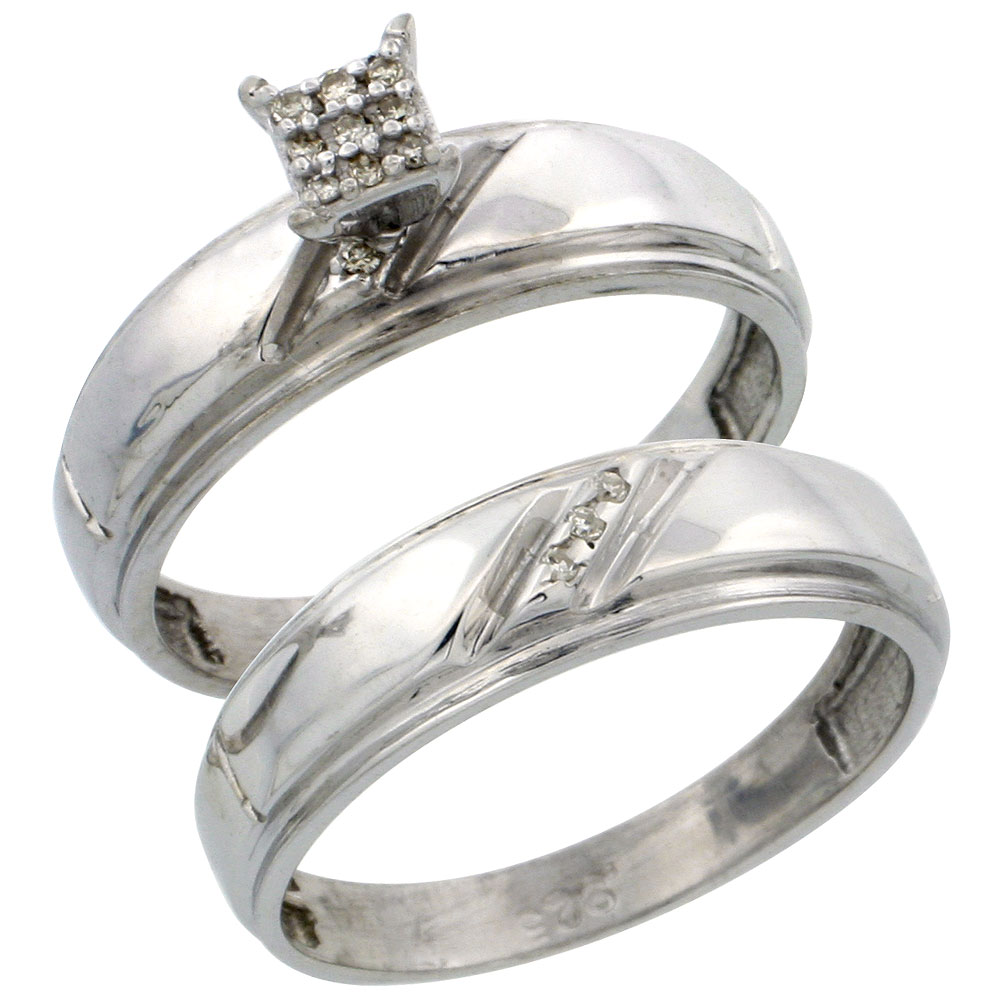 Sterling Silver Ladies? 2-Piece Diamond Engagement Wedding Ring Set Rhodium finish, 7/32 inch wide