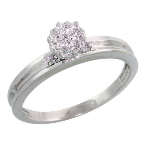 Sterling Silver Diamond Engagement Ring Rhodium finish, 1/8 inch wide