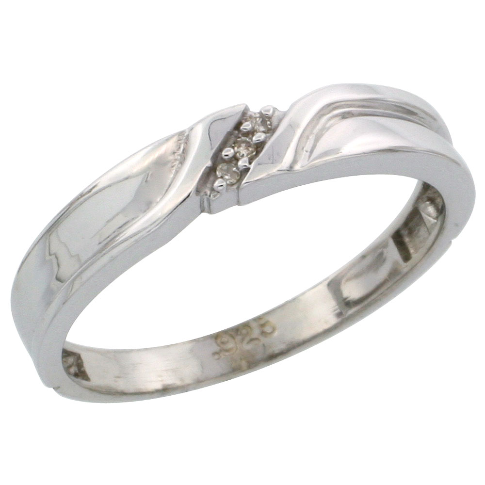 Sterling Silver Ladies&#039; Diamond Wedding Band Rhodium finish, 1/8 inch wide