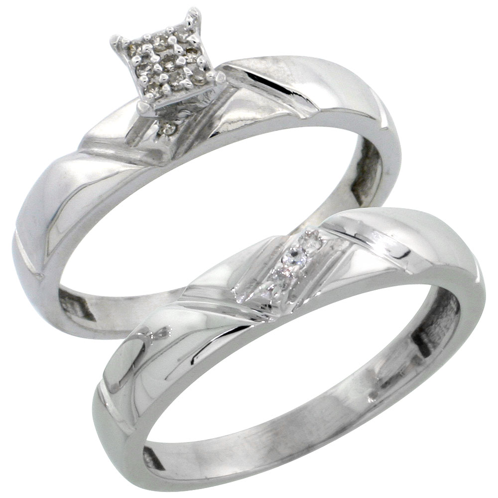 Sterling Silver Ladies? 2-Piece Diamond Engagement Wedding Ring Set Rhodium finish, 5/32 inch wide