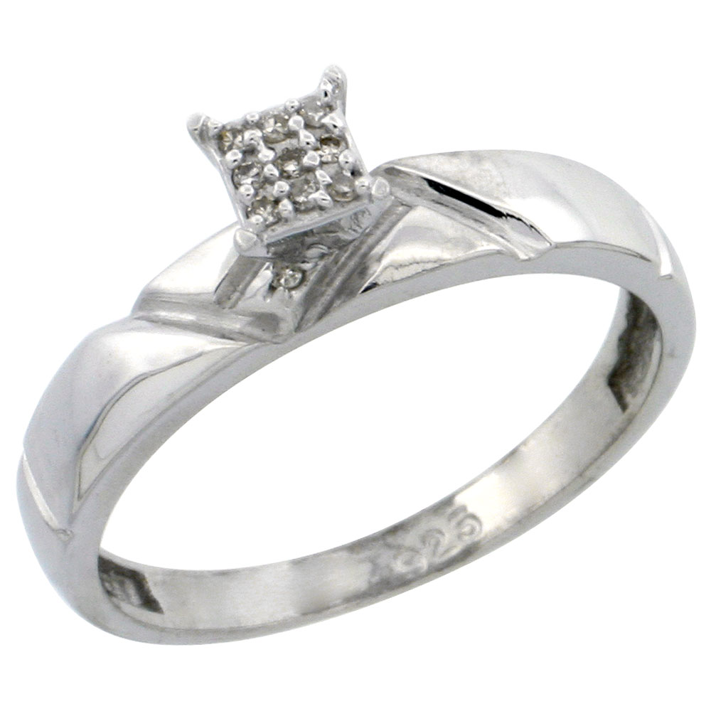 Sterling Silver Diamond Engagement Ring Rhodium finish, 5/32 inch wide