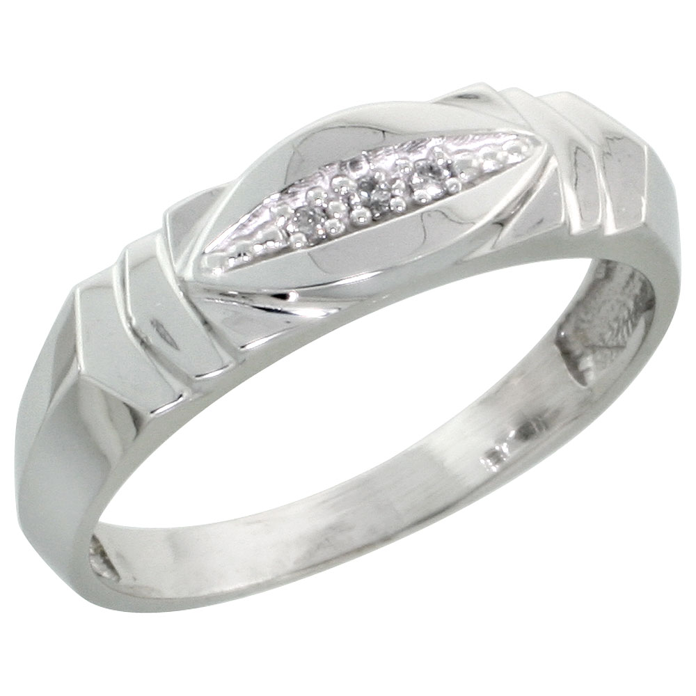Sterling Silver Ladies&#039; Diamond Wedding Band Rhodium finish, 3/16 inch wide