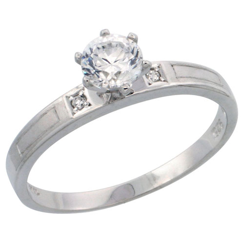 Sterling Silver Solitaire CZ Engagement Ring, 1/8 in. (3 mm) wide