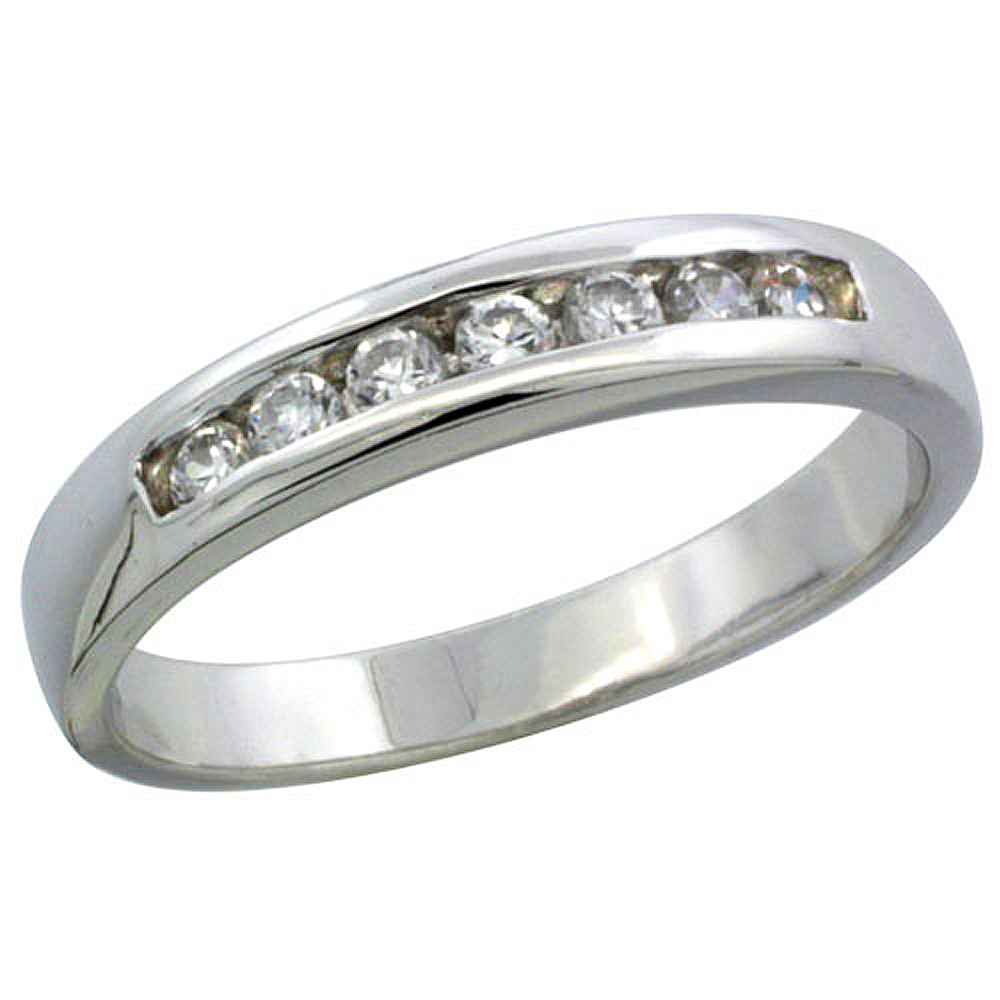 Sterling Silver Cubic Zirconia Ladies' Wedding Band Ring Classic Channel Set, 1/8 inch wide
