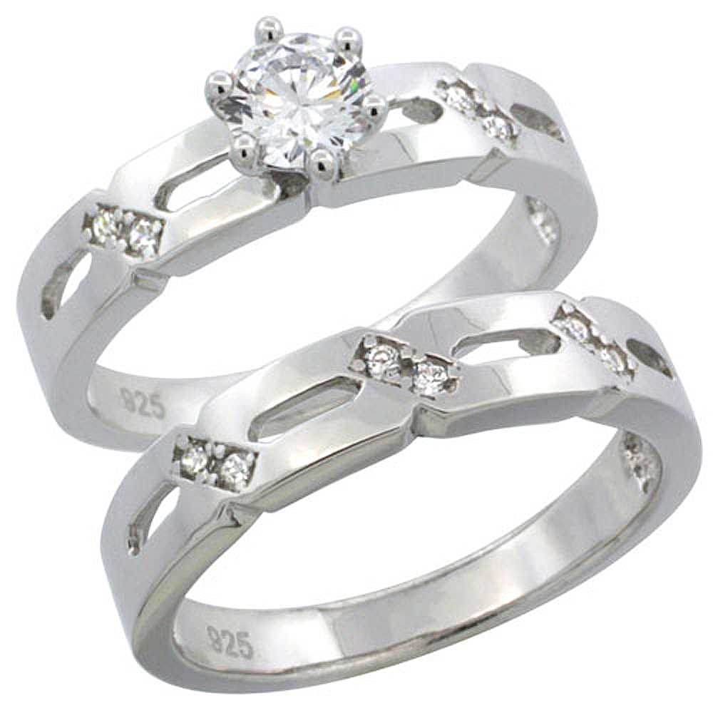 Sterling Silver Cubic Zirconia Ladies� Engagement Ring Set 2-Piece, 5/32 inch wide