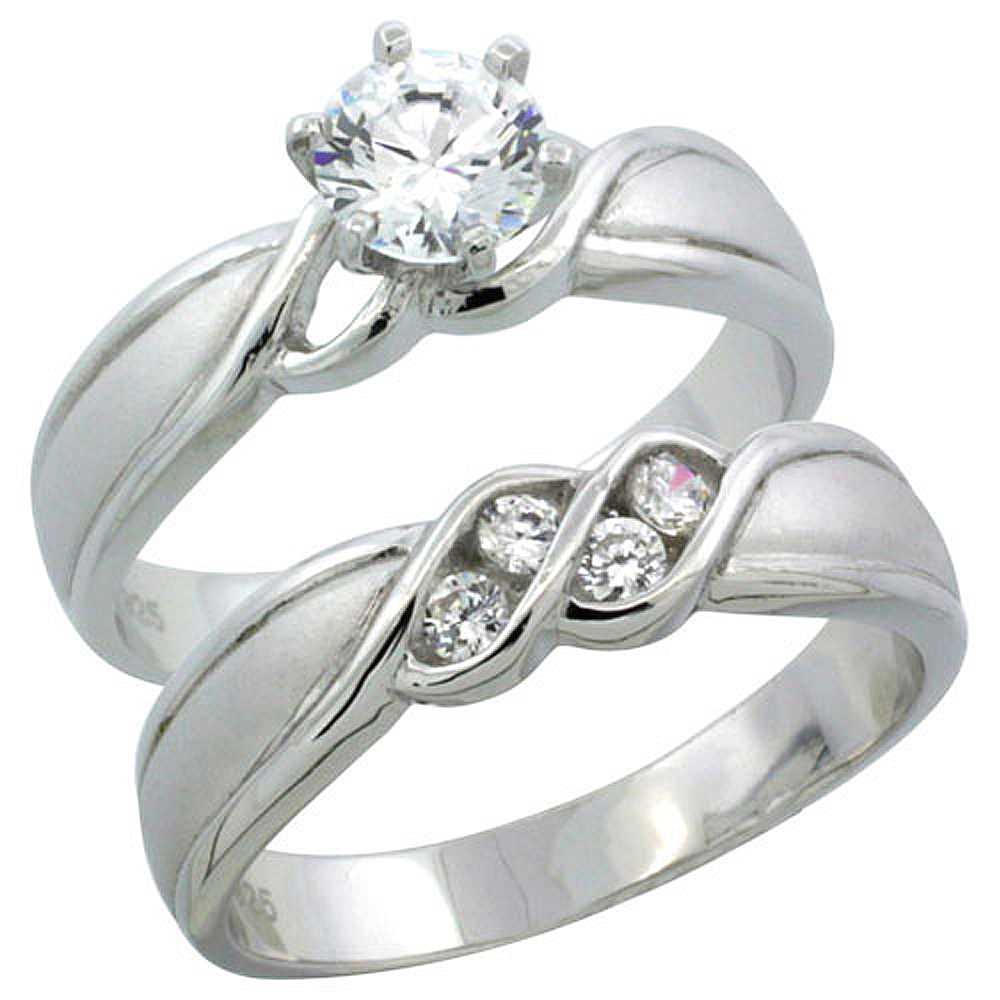 Sterling Silver Cubic Zirconia Ladies� Engagement Ring Set 2-Piece Channel Set 3/4 ct size, 3/16 inch wide
