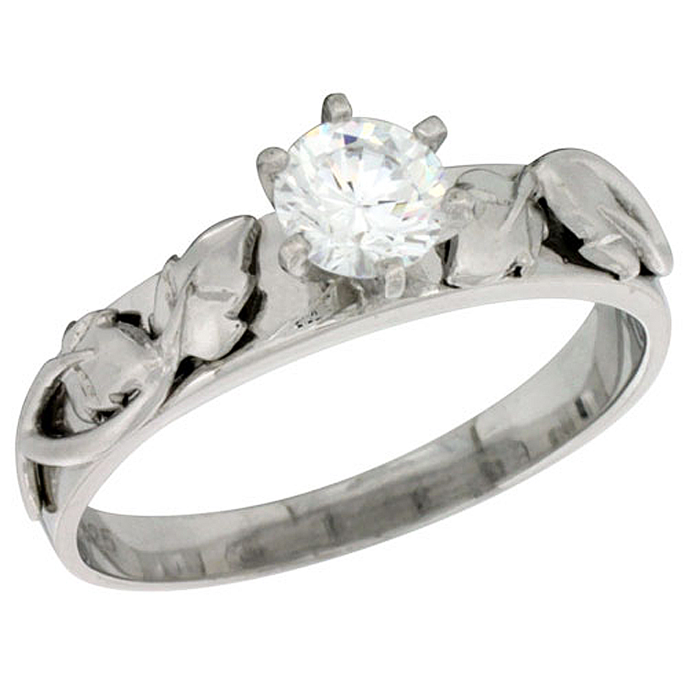 Sterling Silver Cubic Zirconia Solitaire Engagement Ring 1 ct size Brilliant cut Brilliant Cut 3/16 inch wide