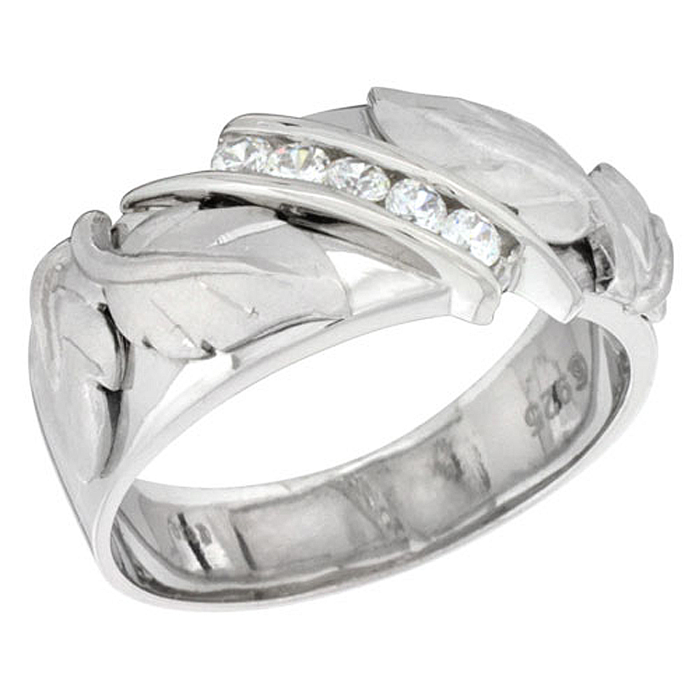 Sterling Silver Cubic Zirconia Mens Mens Wedding Band Ring 3/8 inch wide