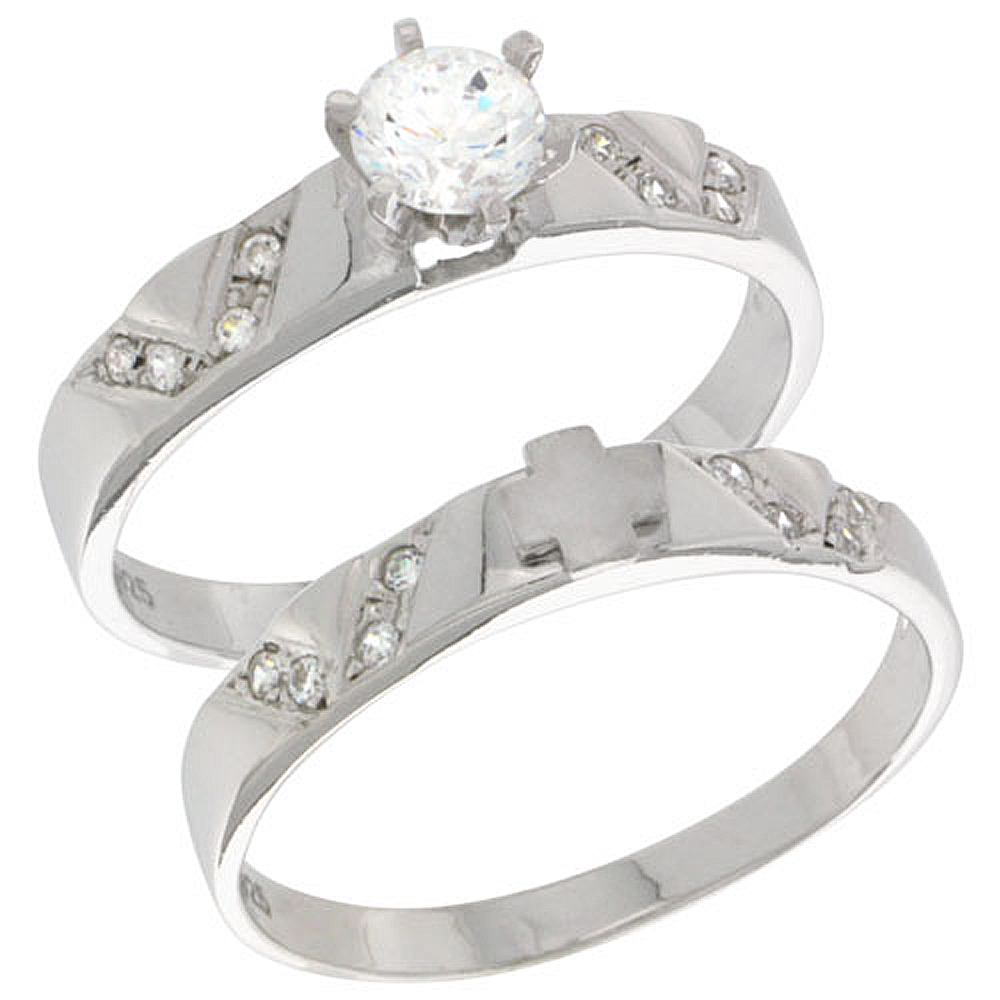 Sterling Silver Cubic Zirconia Ladies� Engagement Ring Set 2-Piece, 1/8 inch wide