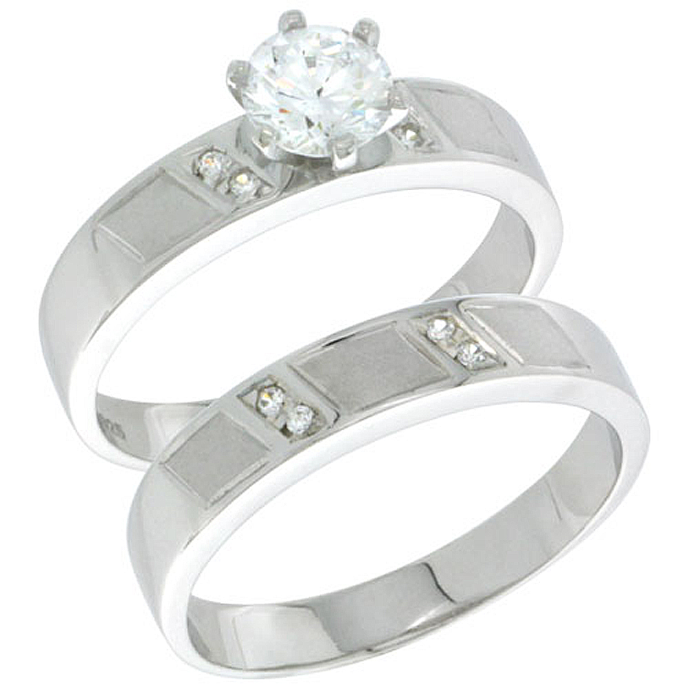 Sterling Silver Cubic Zirconia Ladies� Engagement Ring Set 2-Piece, 5/32 inch wide