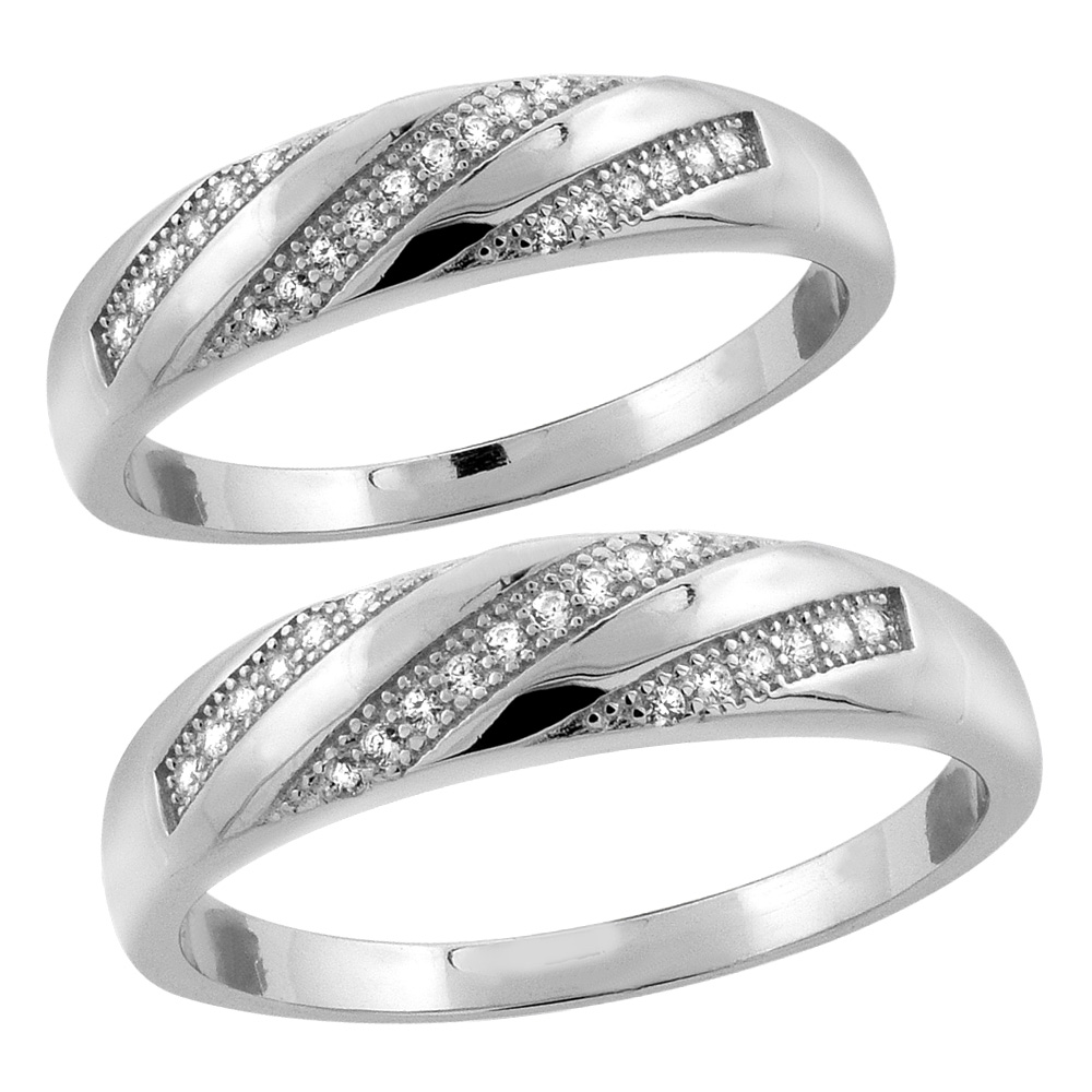 Sterling Silver Micro Pave Cubic Zirconia Wedding Ring 2-Piece Set 5 mm Him &amp; Hers 5 mm, sizes M 8-14 L 5-10