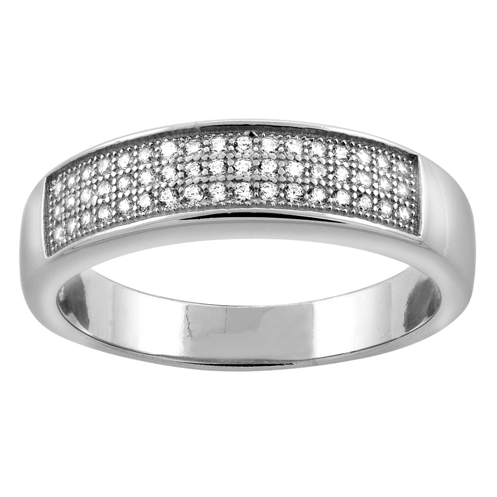 Sterling Silver Micro Pave Cubic Zirconia Men's Wedding Band, 7/32 inch wide, sizes 8 to 14