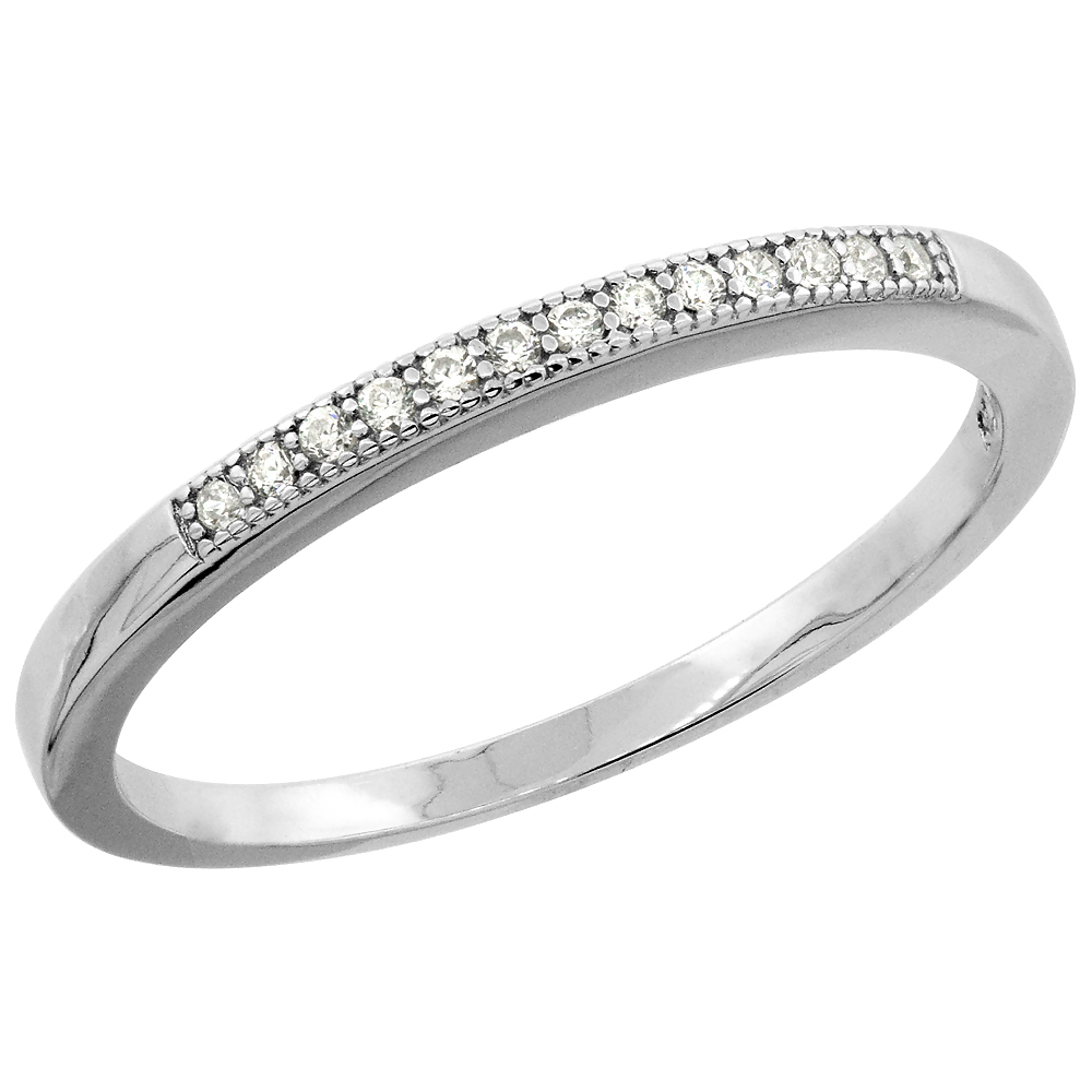 Sterling Silver Micro Pave Cubic Zirconia Ladies&#039; Thin Half Eternity Wedding Band, 1/16 inch wide, sizes 5 to 10