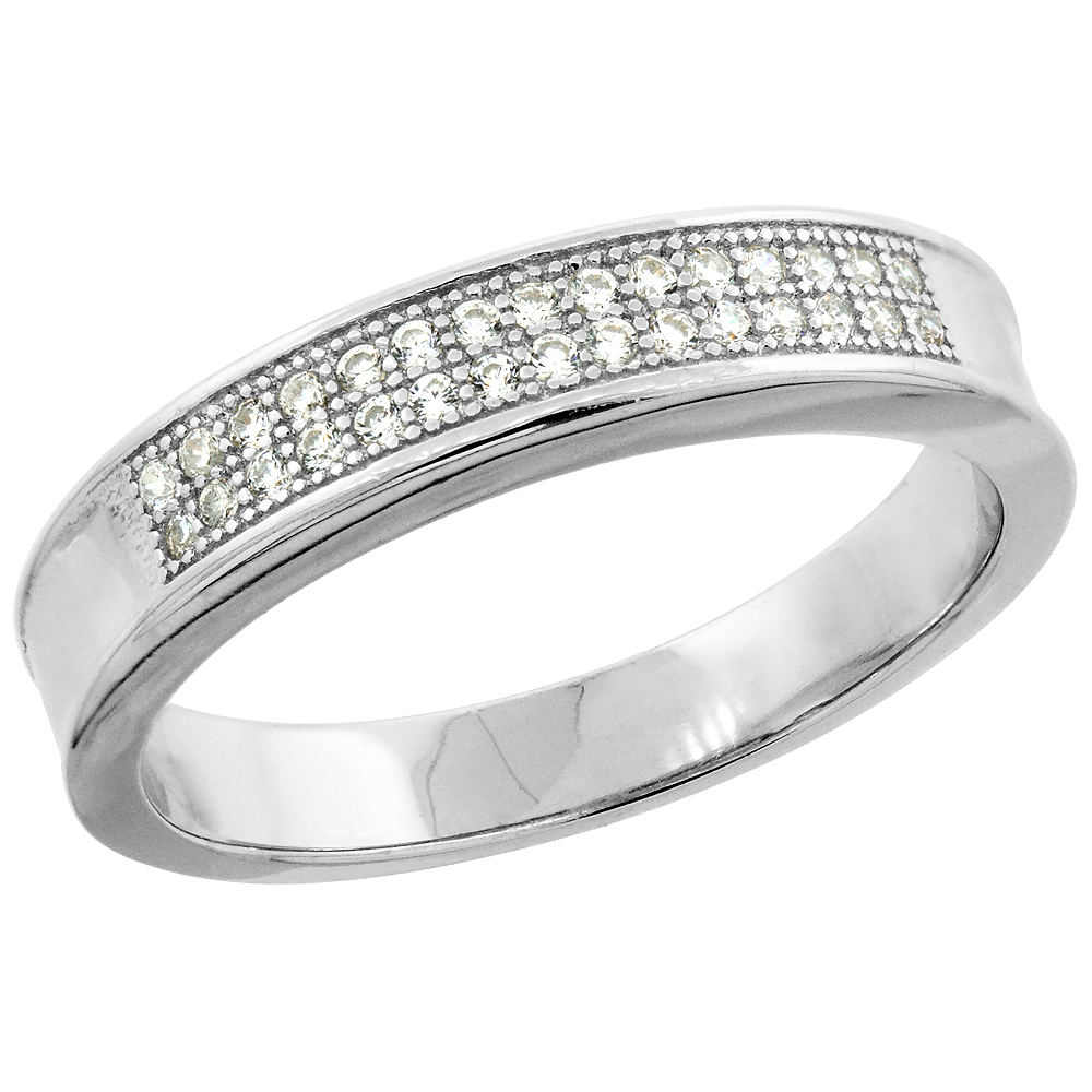 Sterling Silver Micro Pave Cubic Zirconia Men's Wedding Band, 3/16 inch wide, sizes 8 to 14