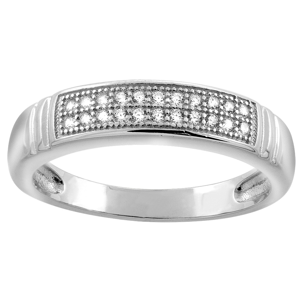 Sterling Silver Micro Pave Cubic Zirconia Ladies&#039; Wedding Band, 3/8 inch wide, sizes 5 to 10