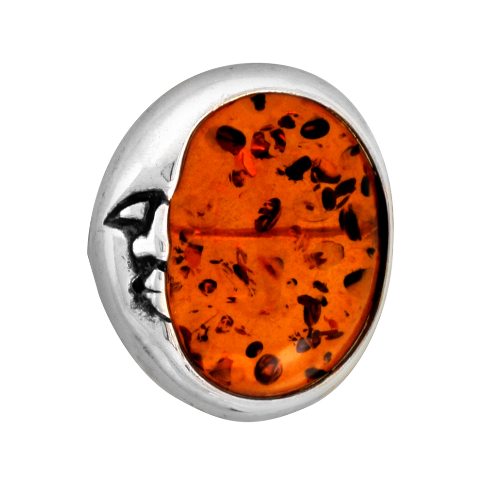 Sterling Silver Baltic Amber Man in the Moon Brooch Pin for Women Antiqued finish approx. 13/16 inch wide