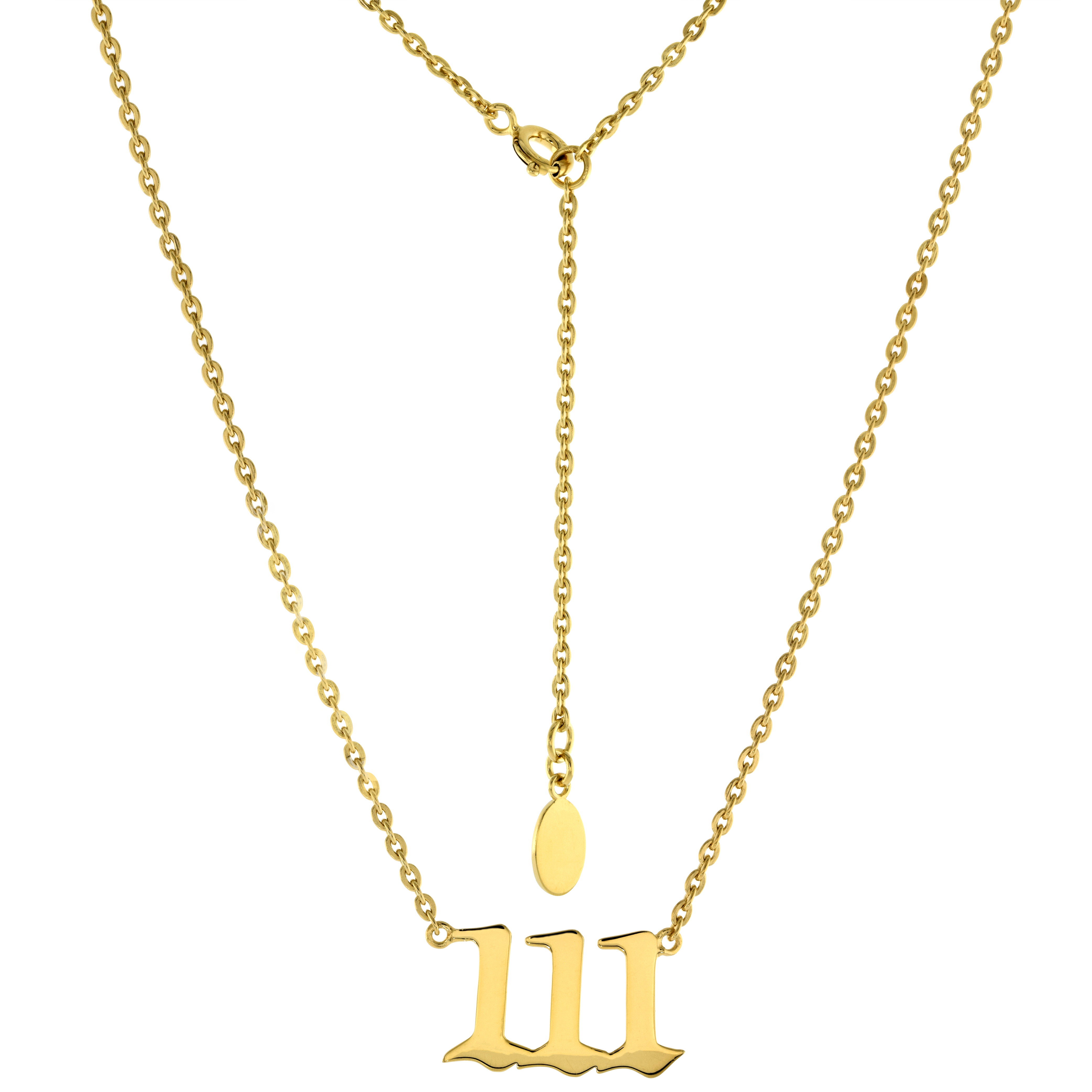 Gold Plated Sterling Silver Numerology Angel Number Necklace 111 for Women Non Tarnish 1 inch wide fits 16-18 inches