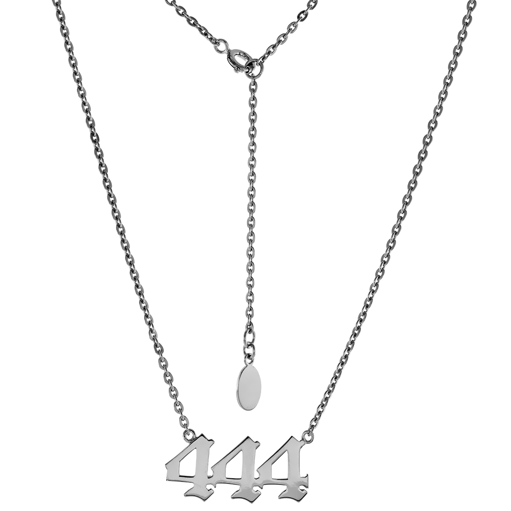Sterling Silver Numerology Angel Number Necklace 444 for Women Non Tarnish Rhodium Plated 1 inch wide fits 16-18 inches