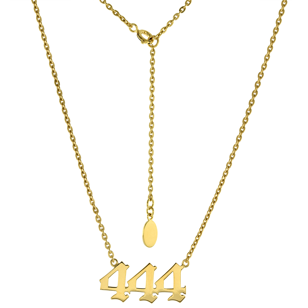 Gold Plated Sterling Silver Numerology Angel Number Necklace 444 for Women Non Tarnish 1 inch wide fits 16-18 inches