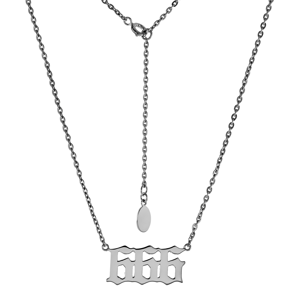Sterling Silver Numerology Angel Number Necklace 666 for Women Non Tarnish Rhodium Plated 1 inch wide fits 16-18 inches