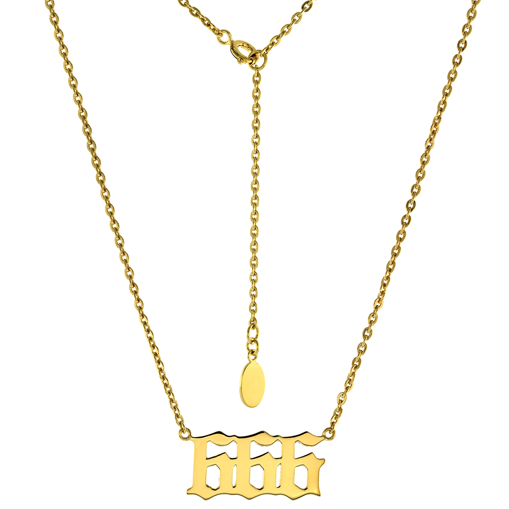 Gold Plated Sterling Silver Numerology Angel Number Necklace 666 for Women Non Tarnish 1 inch wide fits 16-18 inches