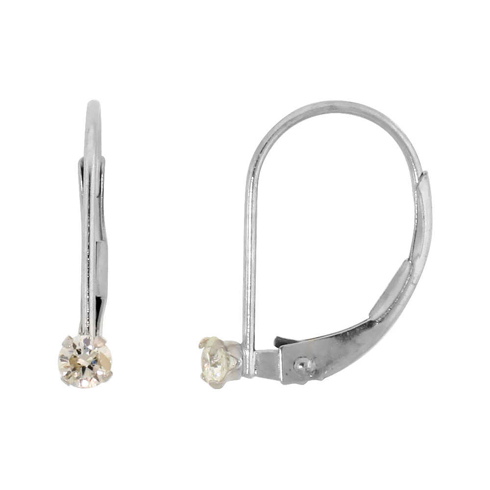 10K WHITE GOLD NATURAL AQUAMARINE LEVERBACK EARRINGS 2MM BRILLIANT CUT MARCH BIRTHSTONE, 9/16 INCH LONG