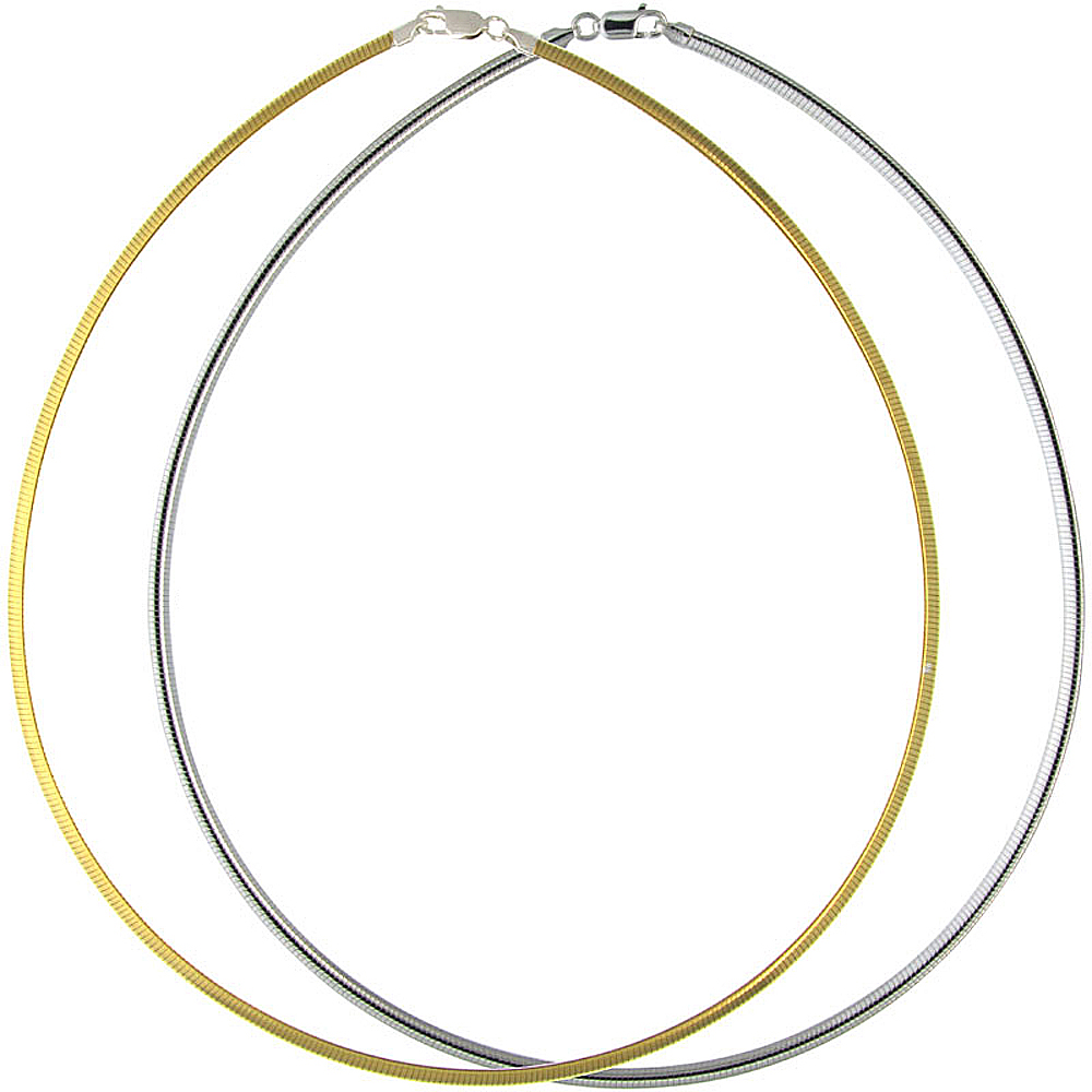 STERLING SILVER 2-TONE DOUBLE-SIDED 3.2 MM OMEGA CHAIN NECKLACE, GOLD FINISH ON 1 SIDE