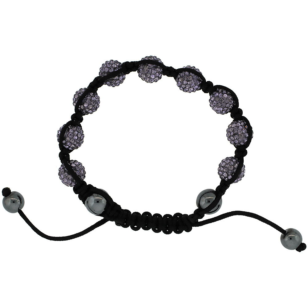 10mm Shamballa Inspired Purple Alexandrite Crystal Ball Bracelet Tibetan Macrame Hematite Beads, 7-8 inch